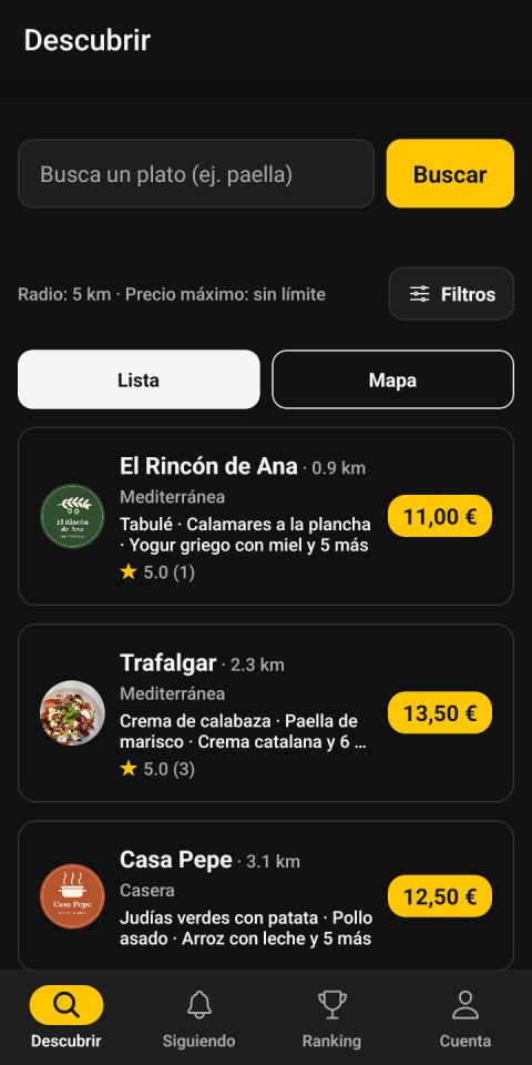Los menús de hoy cerca de ti