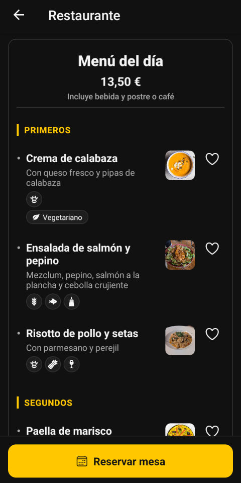El menú con fotos y alérgenos