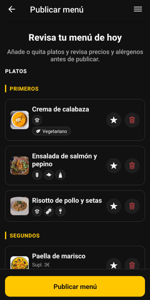 Revisa el menú leído de tu foto antes de publicarlo